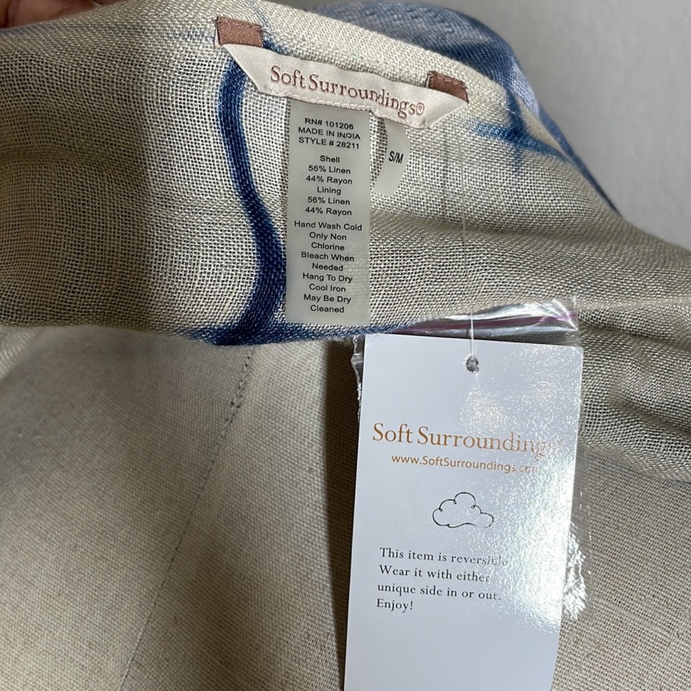New Soft Surroundings indigo desert gauze linen vest reversible - Picture 6 of 7